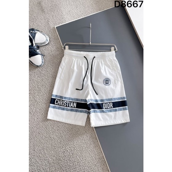 Dior White Swim Shorts with Christian Dior Stripe and Logo Patch